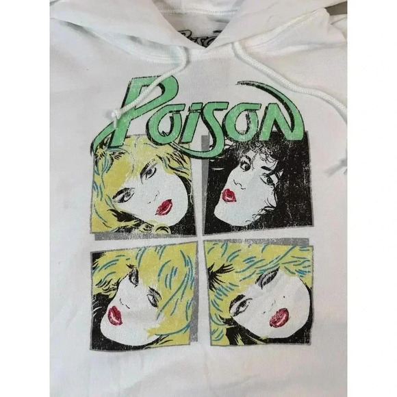 Poison Band Adult Sweatshirt Hoodie Men's M Graphic White Retro Band Merch Rock - Picture 2 of 8